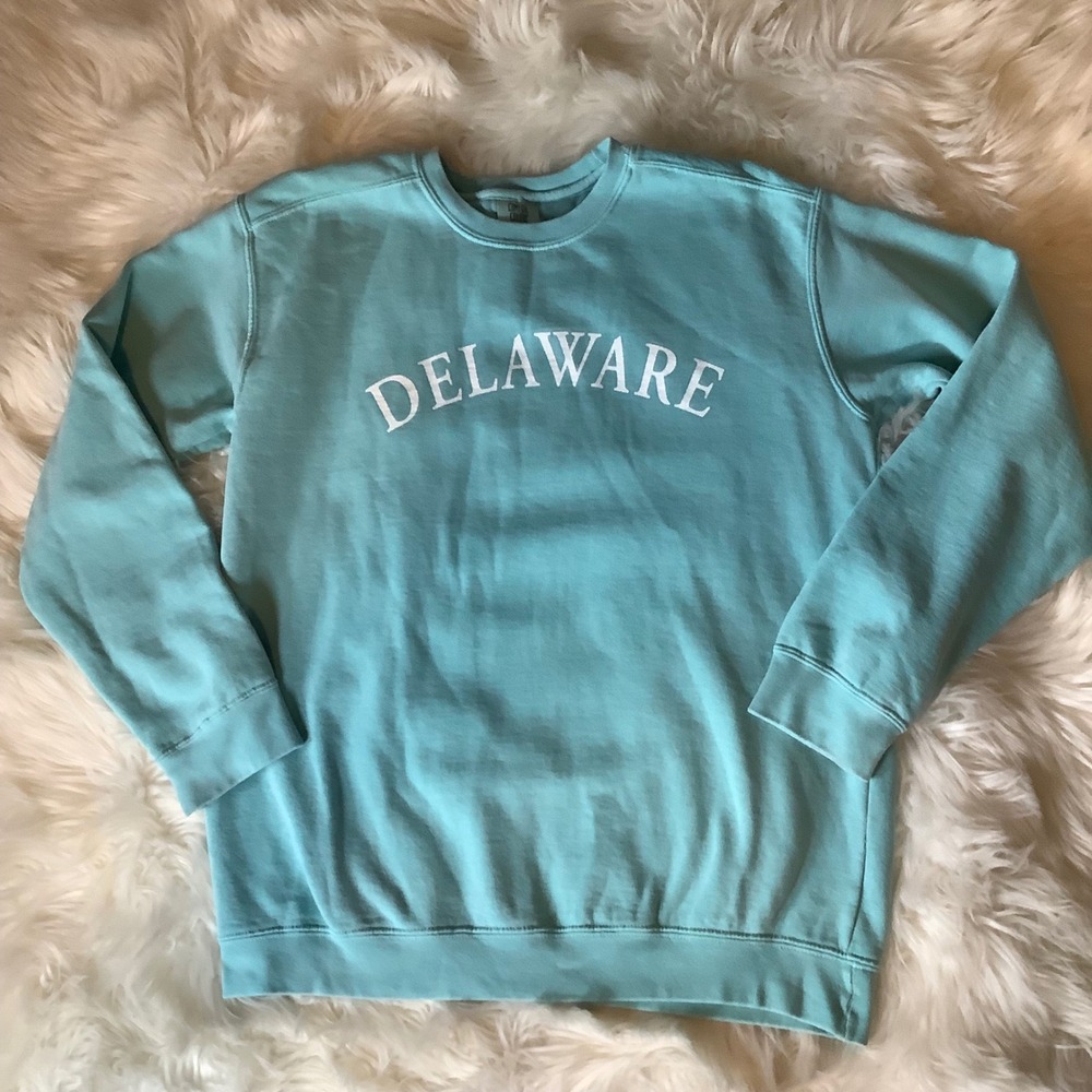 Comfort Colors Women Delaware State Aqua Blue‎ Crewneck Sweatshirt Medium